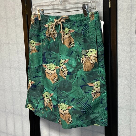 Star Wars Yoda Character Swim Trunks Board Shorts 18" Leafy Green NWT - Picture 4 of 13